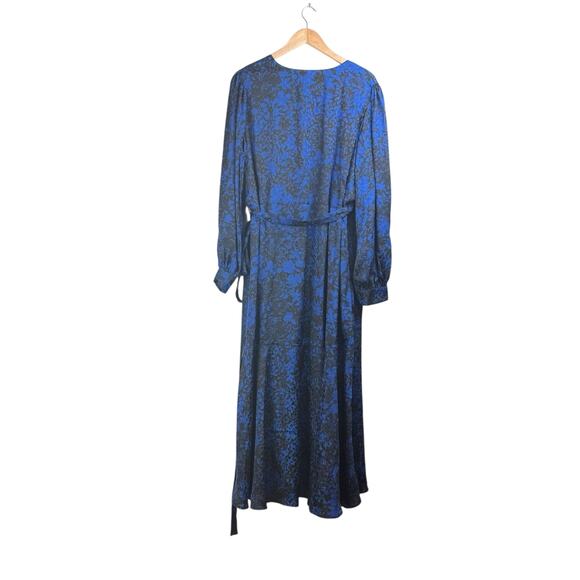 Susan Graver Occasions Blue Black Monochrome Leopard Long Sleeve Midi Wrap Dress - Picture 10 of 13